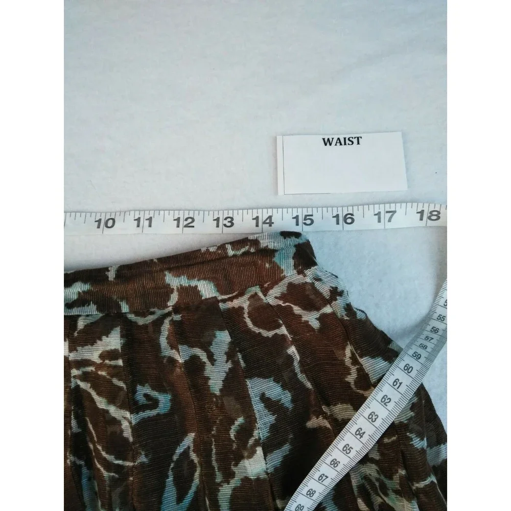 Worthington Womens Skirt Size 14 Flare Pleated Brown Teal Sheer Attached Slip